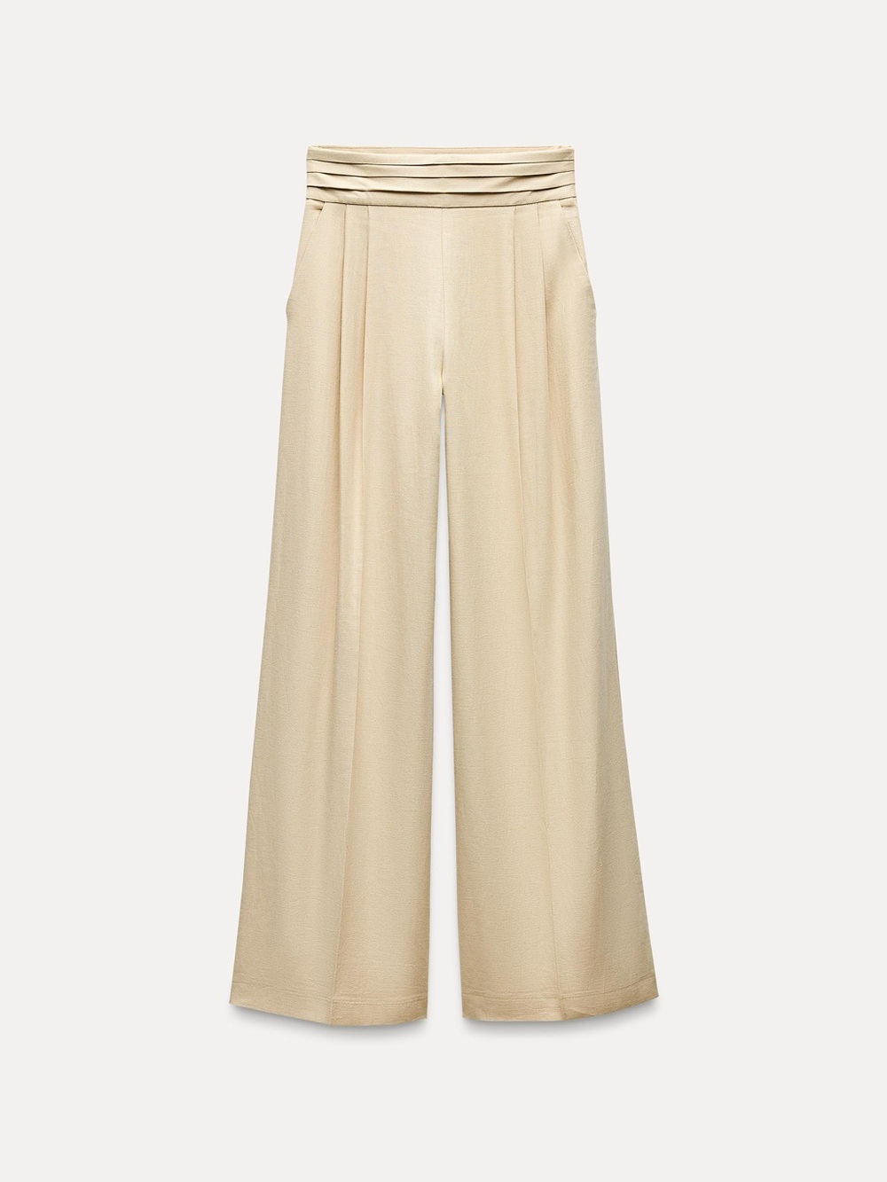 Zara Pleated High-Waist Wide-Leg Trousers in Cream